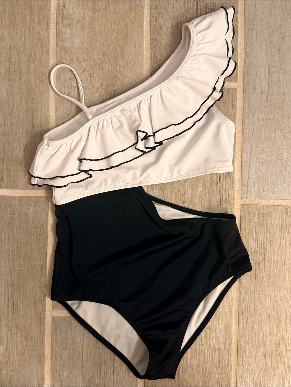 Janie and Jack Cream One-Shoulder Ruffle Bikini Set